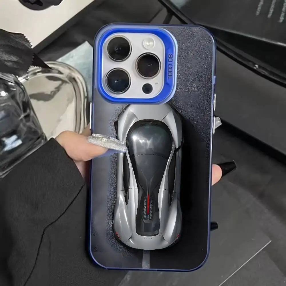 Cool e-executive sedan telefoonhoesje voor iPhone 16,15,14,13,12,11, Mini, Pro, MAX blauw matte schokbestendige hoes