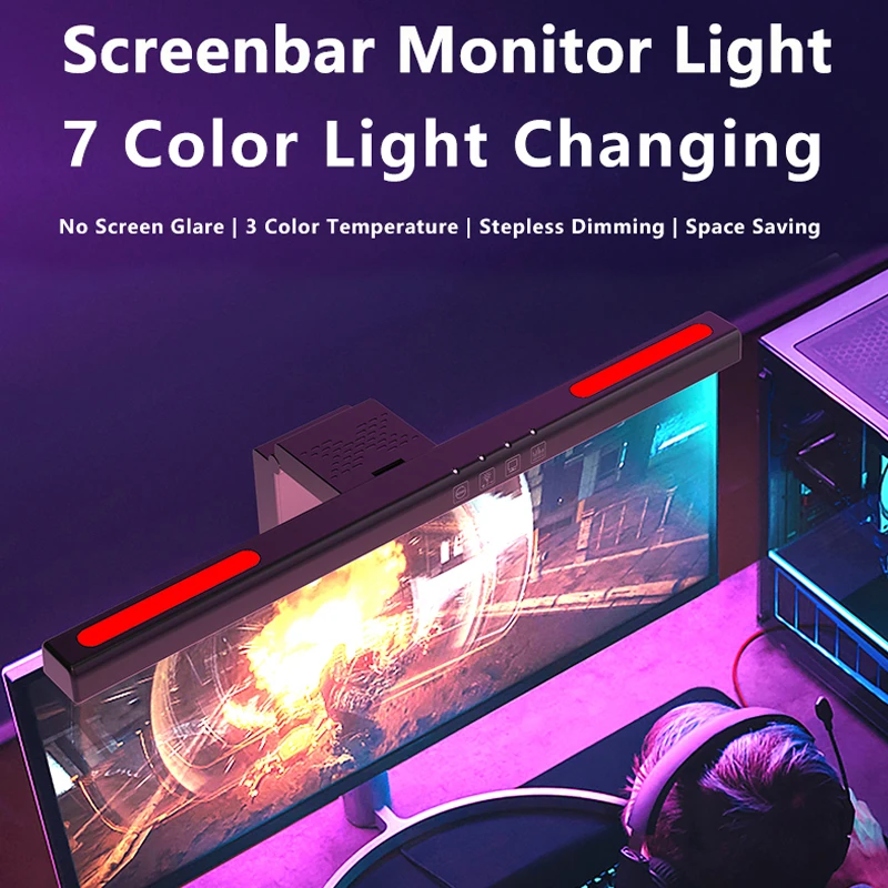 RGB LED Computer Monitor Light Bar Display Screen Hanging Lamp Eye Protection Lamp For Learning/Reading/Work Dimming Night Light