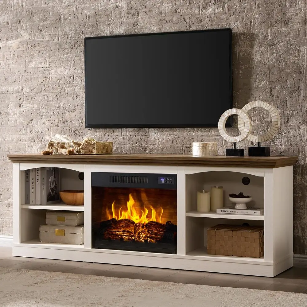 

70 Inch Fireplace TV Stand for TVs up to 80, Farmhouse Entertainment Center with 23 Electric Fireplace OneBox Delivery, Media C