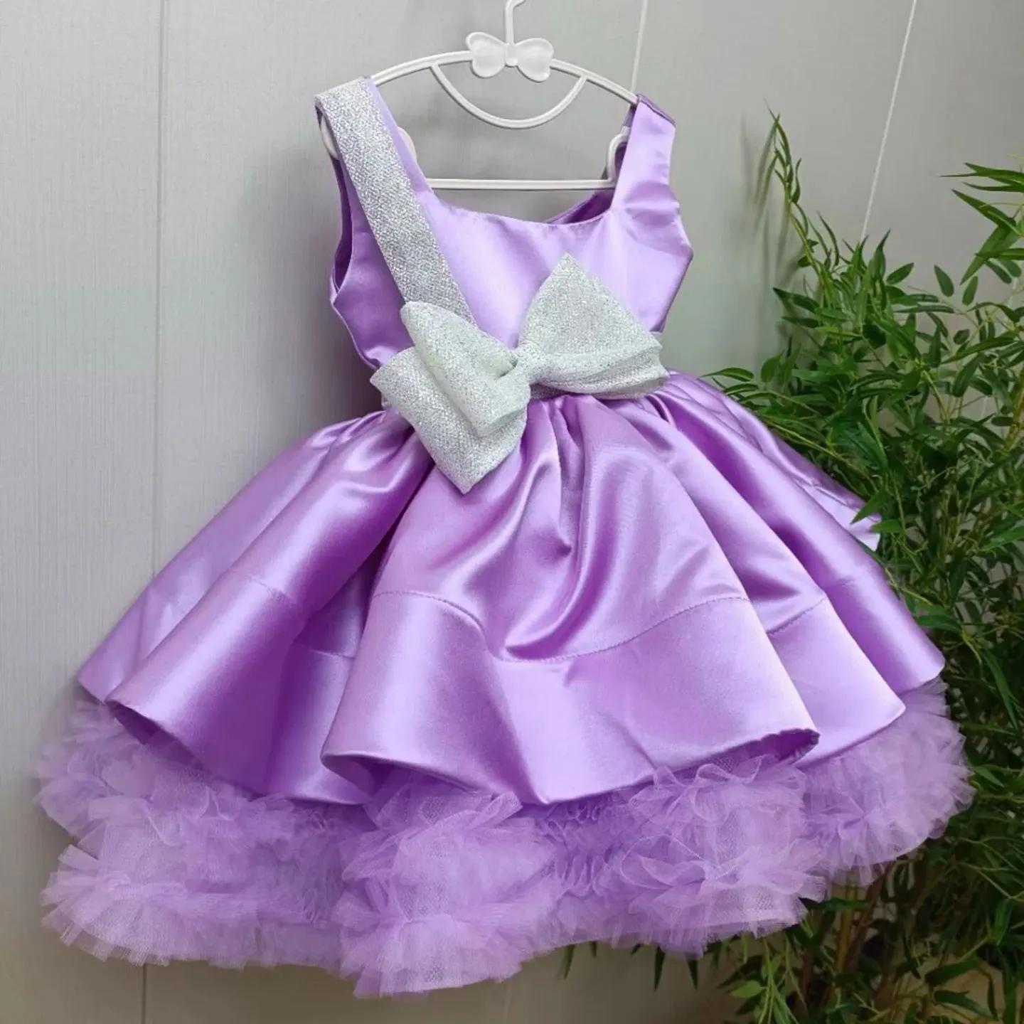 Jill Wish Red Christmas Satin Girl Dress Knee Length with Bow Square Collar Lilac Princess Baby Wedding Birthday Party Gown J285