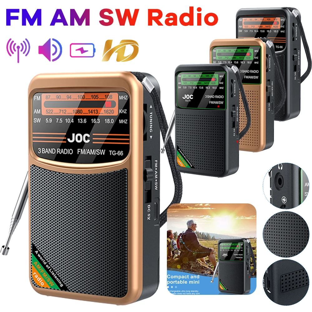 

Pocket FM AM SW Radios Built-in Speaker Battery Operated Radio Type-C Rechargeable Transistor Radio Player for Home Walking