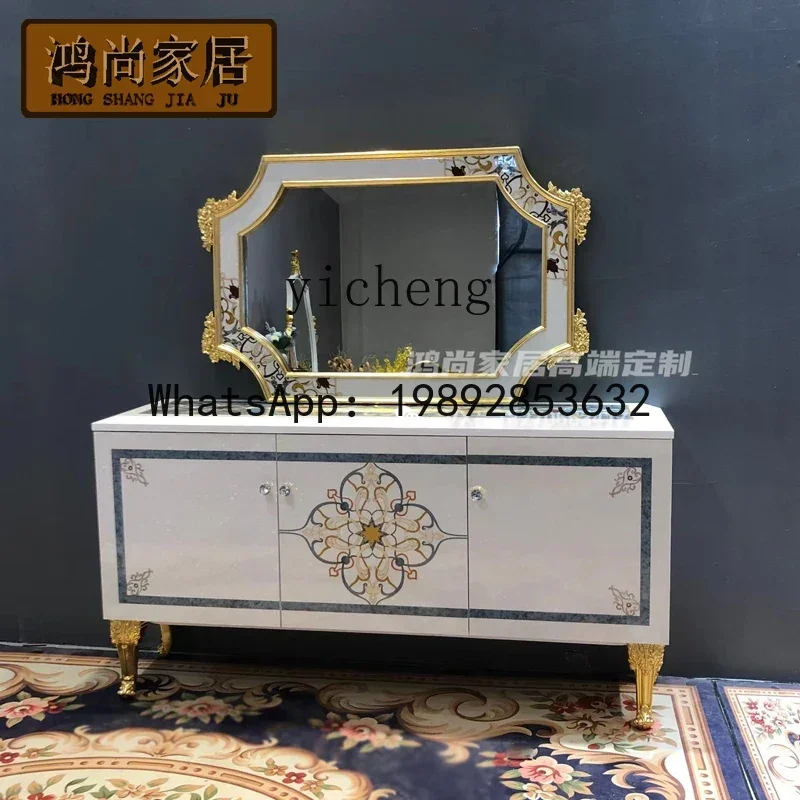 French Shell Art Parquet Side Cabinet Entrance Cabinet Guest Restaurant Solid Wood Storage Cabinet with Mirror