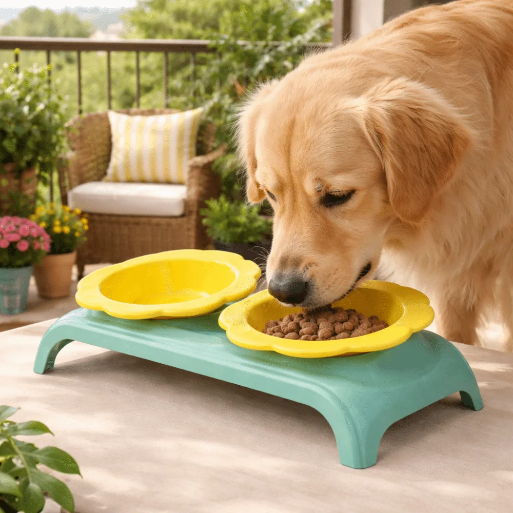 

Нескользящие керамические двойные миски для кошек, съемные, с защитой от опрокидывания, для медленного кормления собак, в форме цветка, для защиты шейного отдела позвоночника