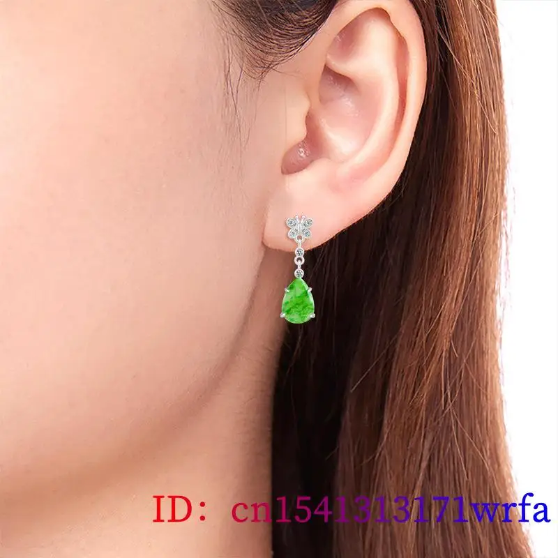 Green Myanmar Jade Water drop Earrings Gemstone Gifts for Women Energy Amulet Carved Real Burmese Jadeite Designer 925 Silver