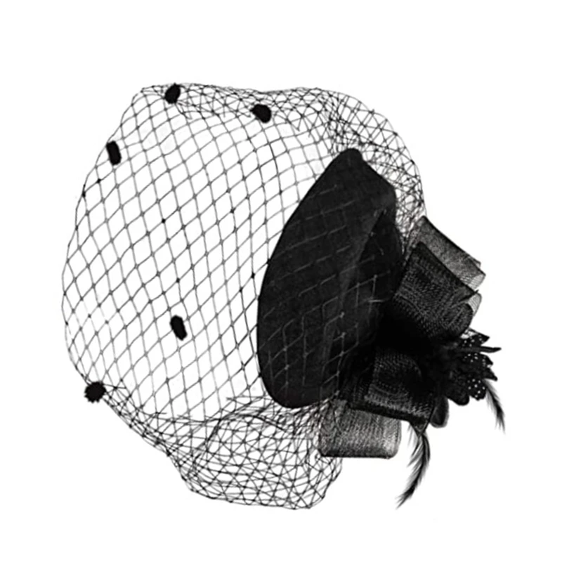 2pcs Fascinator Hat Women Mesh Ribbons Feathers Fedoras Hat with Mesh Gloves Cocktail Tea Party Headwewar for Girls