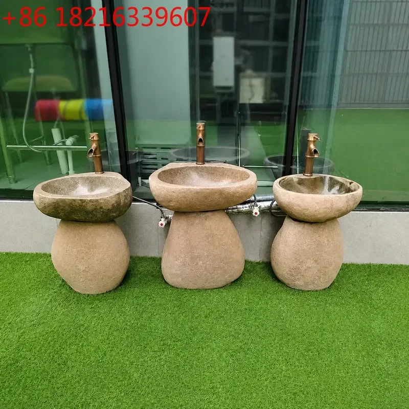 YAOOutdoor Stone Wash Basin Pillar Basin Rough Stone Pool Cobble Sink for Kindergarten Garden Patio Decor Natural Rock Hand