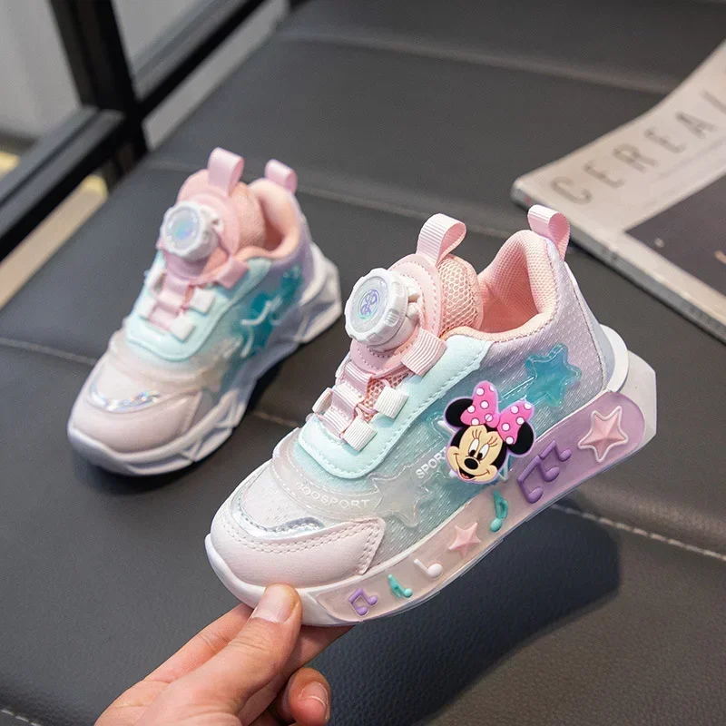 

Повседневная обувь принцессы с подсветкой, детские кроссовки для бега, обувь для малышей с Микки Маусом Disney, весенне-летние кроссовки с Минни для девочек
