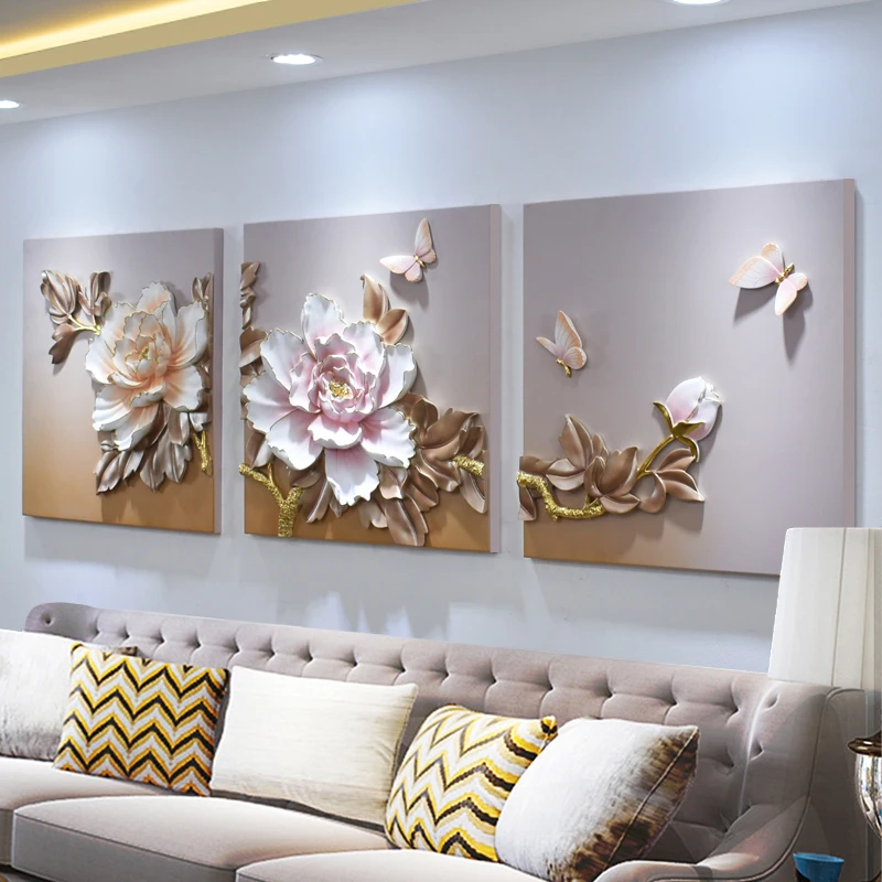 Chinese 3D Resin Peony Embossed Painting Wall Hanging Crafts Home Livingroom Mural Decoratin Hotel Club Store Sticker