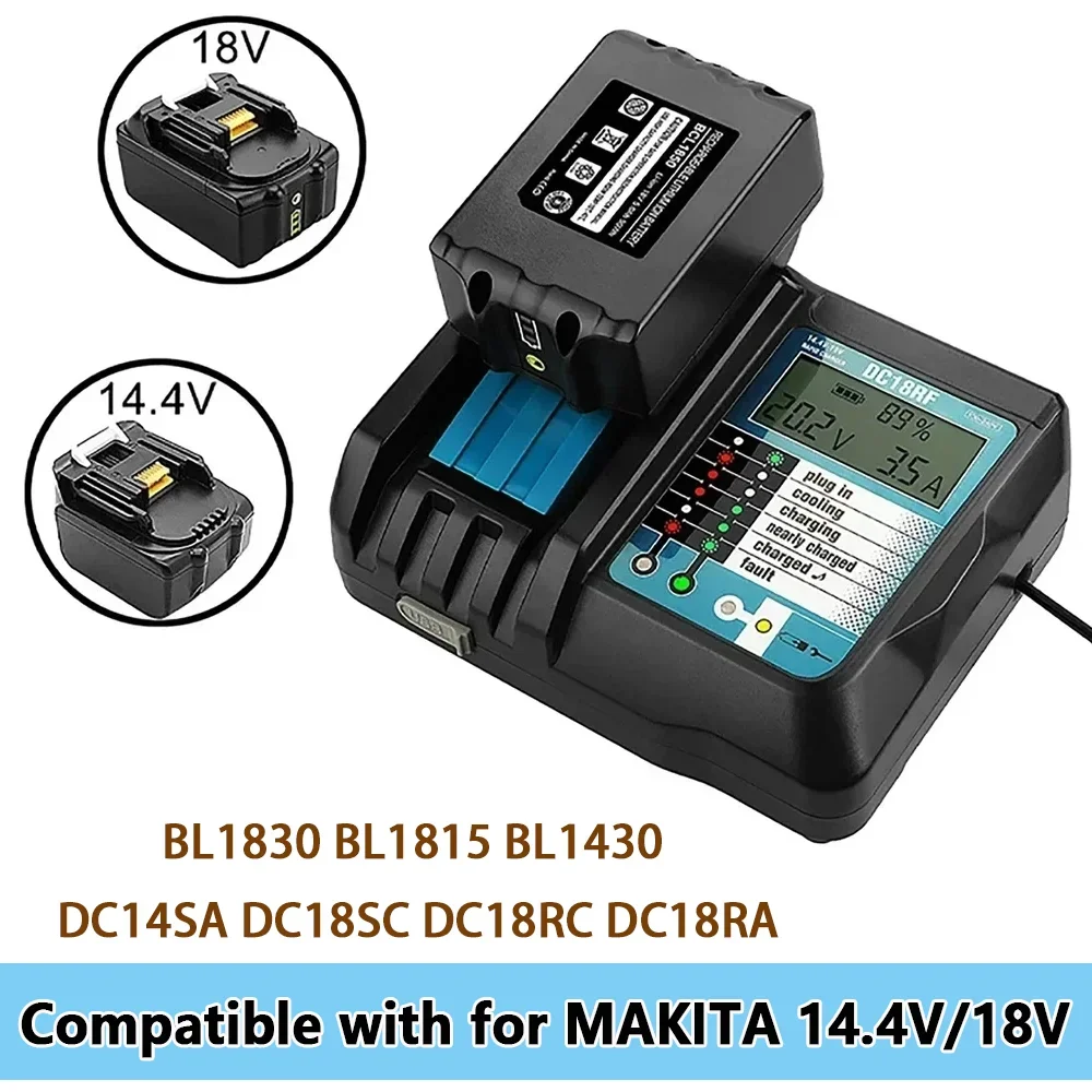 

DC18RF Li-ion Super Fast Charger for Makita 14.4V-18V Lithium Battery BL1860B,BL1830,,BL1415,BL1440 with LED Screen, USB Port