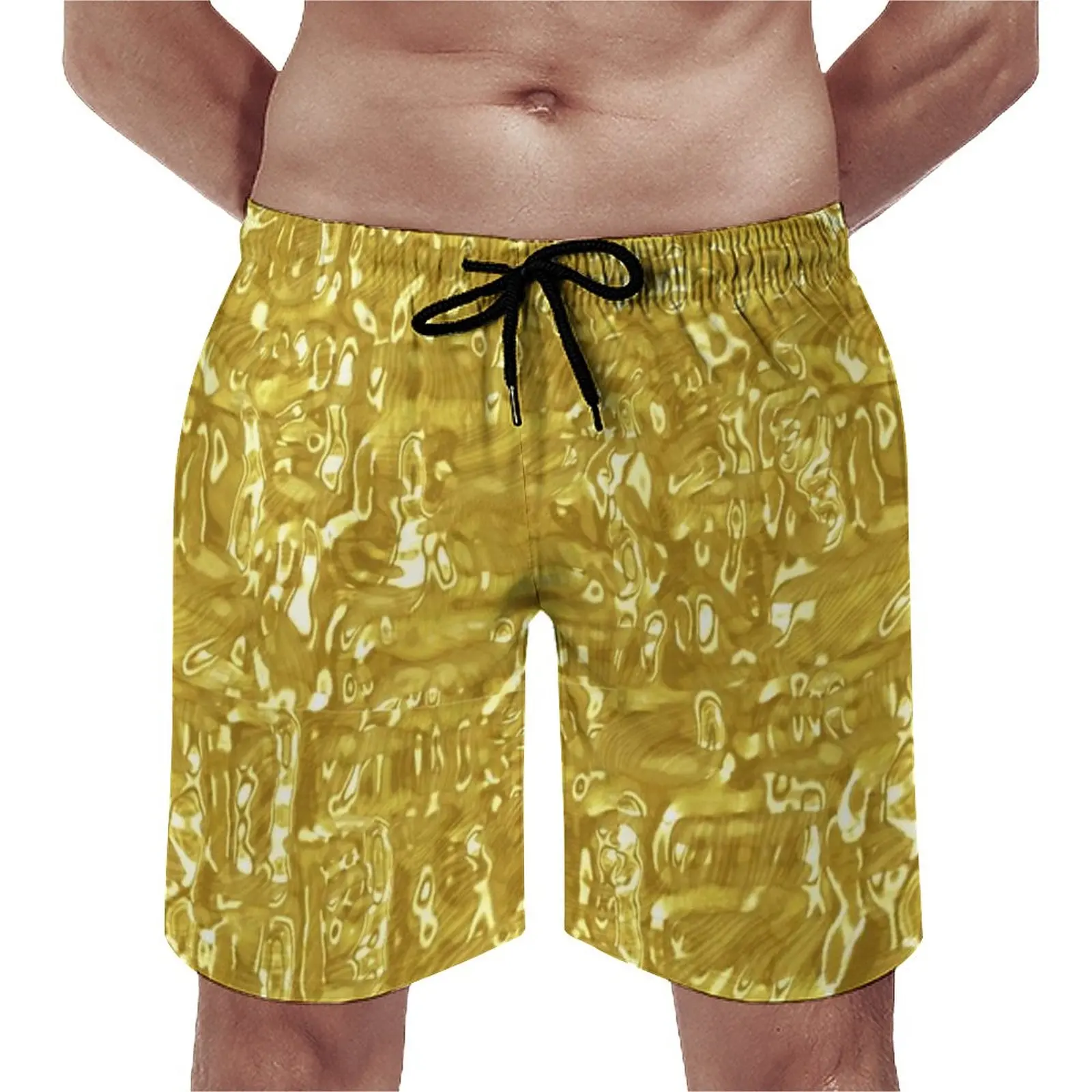 

Gold Metallic Texture Board Shorts Abstract Shiny Art Board Short Pants High Quality Man Funny Design Swimming Trunks Plus Size