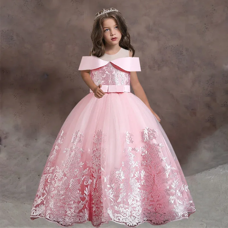 

2024 long sequined flower girl wedding bridesmaid dress elegant princess evening party catwalk dress puffy dress 4-12 year