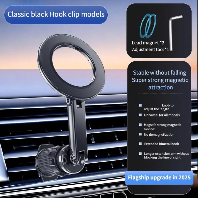 حامل هاتف مغناطيسي قابل للدوران بزاوية 360 درجة، تصميم خطاف معدني بزاوية قابلة للتعديل E65A