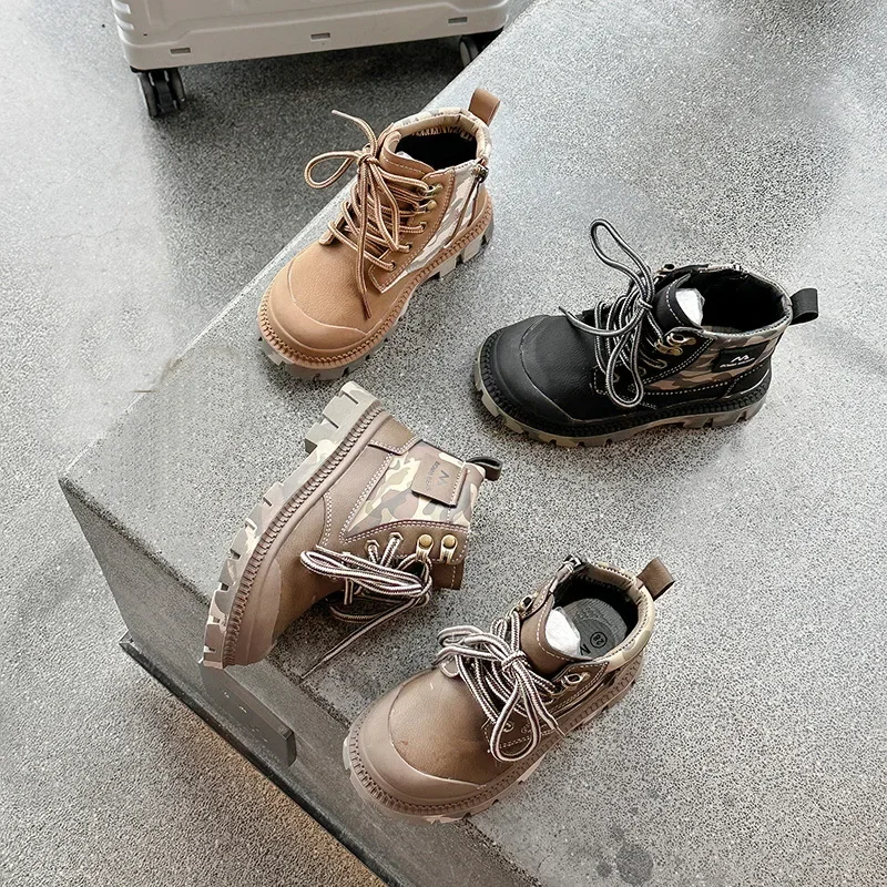 Spring Autumn Winter Ankle Camouflage Boots Light Girl Platform Super Cool Boys Short Boots Super Cozy Shoes