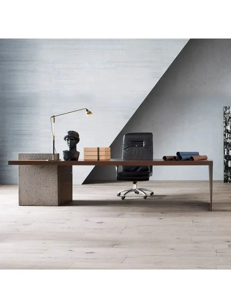02Custom Designer Italian Minimalist Elegant High-End Solid Wood Desk Computer Desk Modern Minimalist Boss Desk High-End