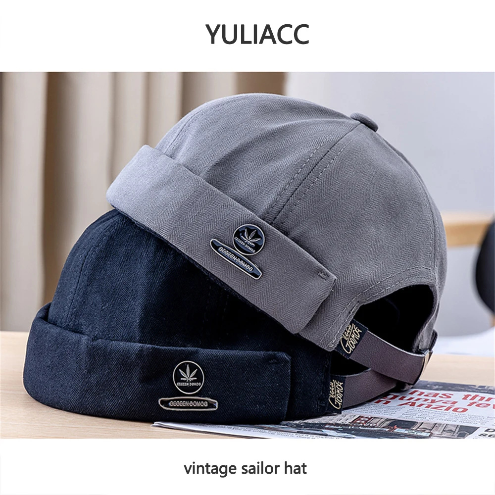 Fashion Men Docker Cap Skullcap Retro Sailor Cap Dome Melon Beanie Hats Men Women Hip Hop Brimless Hat Skullcap Bonnet Dad Caps