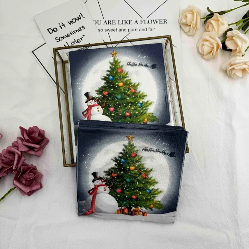 20p Christmas Party Decoration Paper Christmas Tree Snowman Printed Napkin Christmas Element Wine Glass Flower Paper Placemat