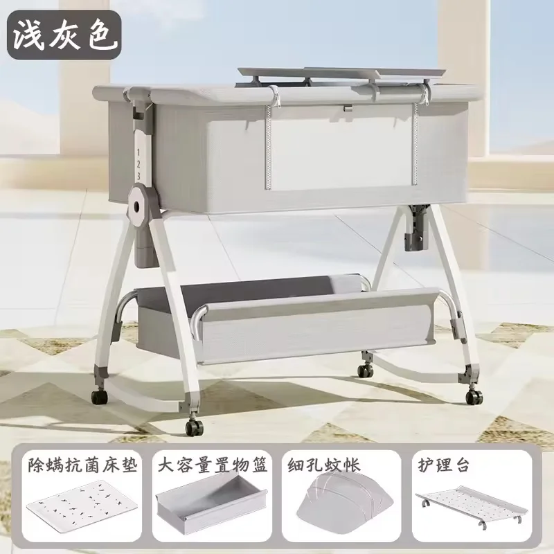 Attachable Bedside Sleeper: Height-Adjustable, Foldable, Portable, with Anti-Spill Milk Feature.