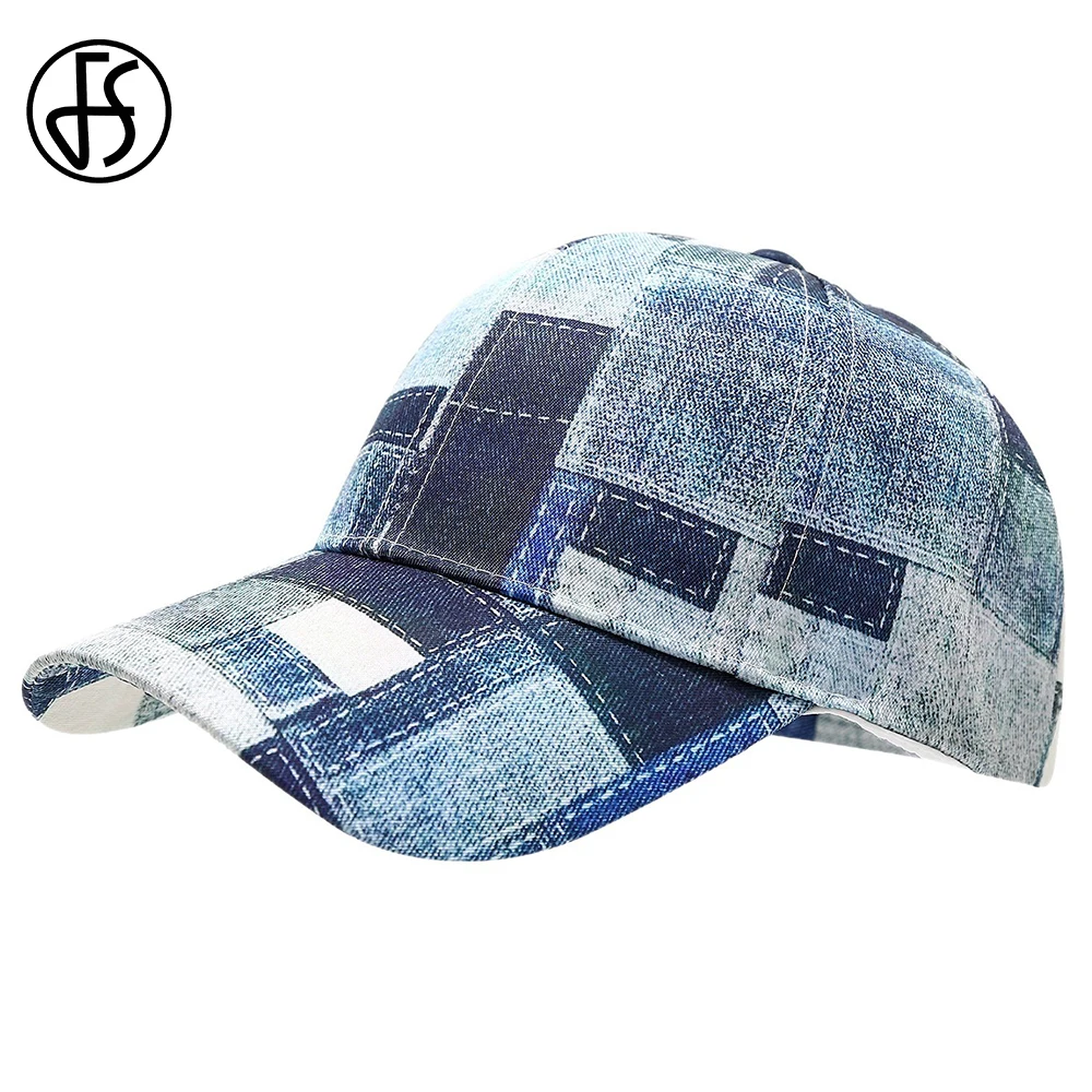 

FS American Street Denim Hat For Men Women Stylish Blue Hip Hop Baseball Caps Summer Outdoor Sports Golf Cap Casquette Homme