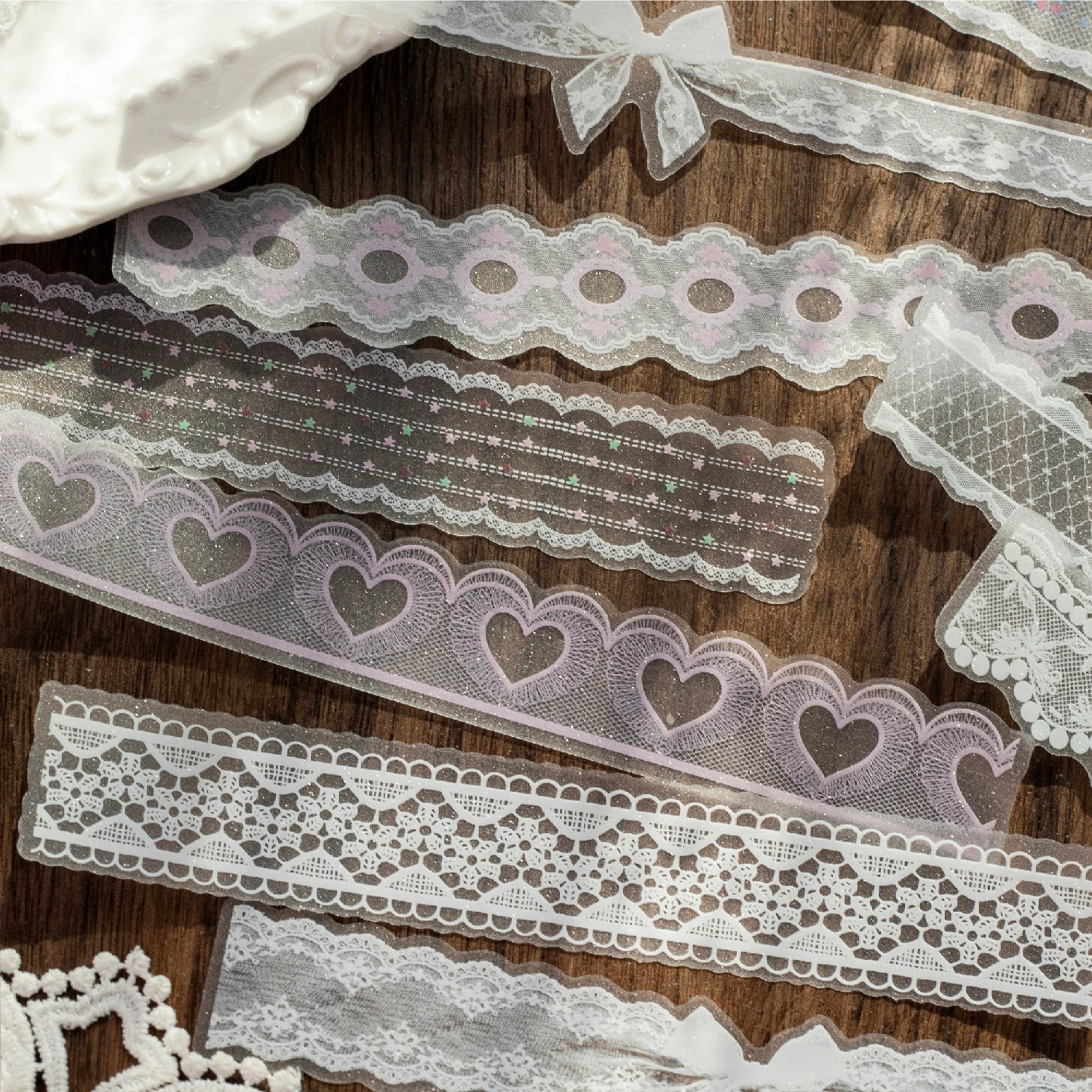 20pcs Lace Piece Collection Series Retro Lace Strip Sticker Pack DIY Diary Scrapbook Phone Case Aesthetic Stationery Supplies