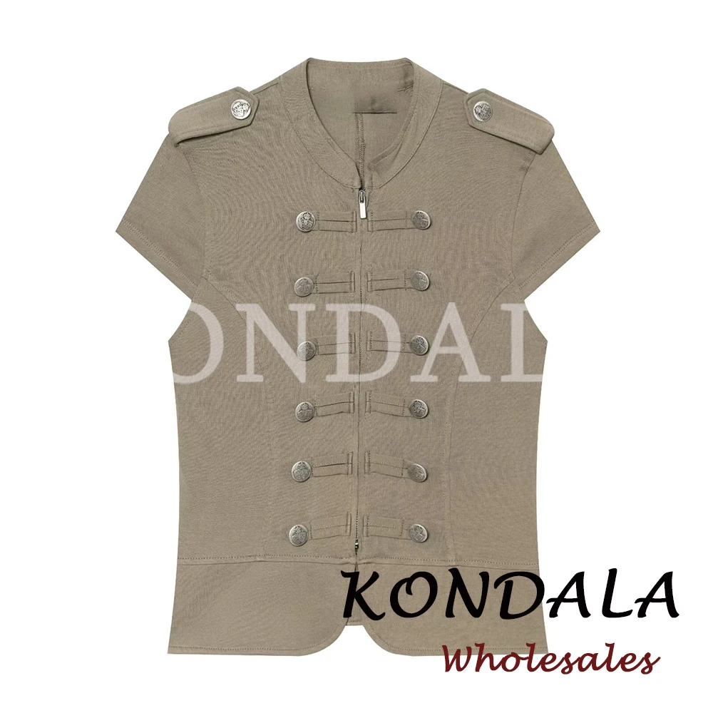 

KONDALA Chic Solid Sexy Summer 2026 Woman Vest Elegant 2026 Zipper Vintage Vest Buckle Buckle Decoration Female Sleeveless Tops