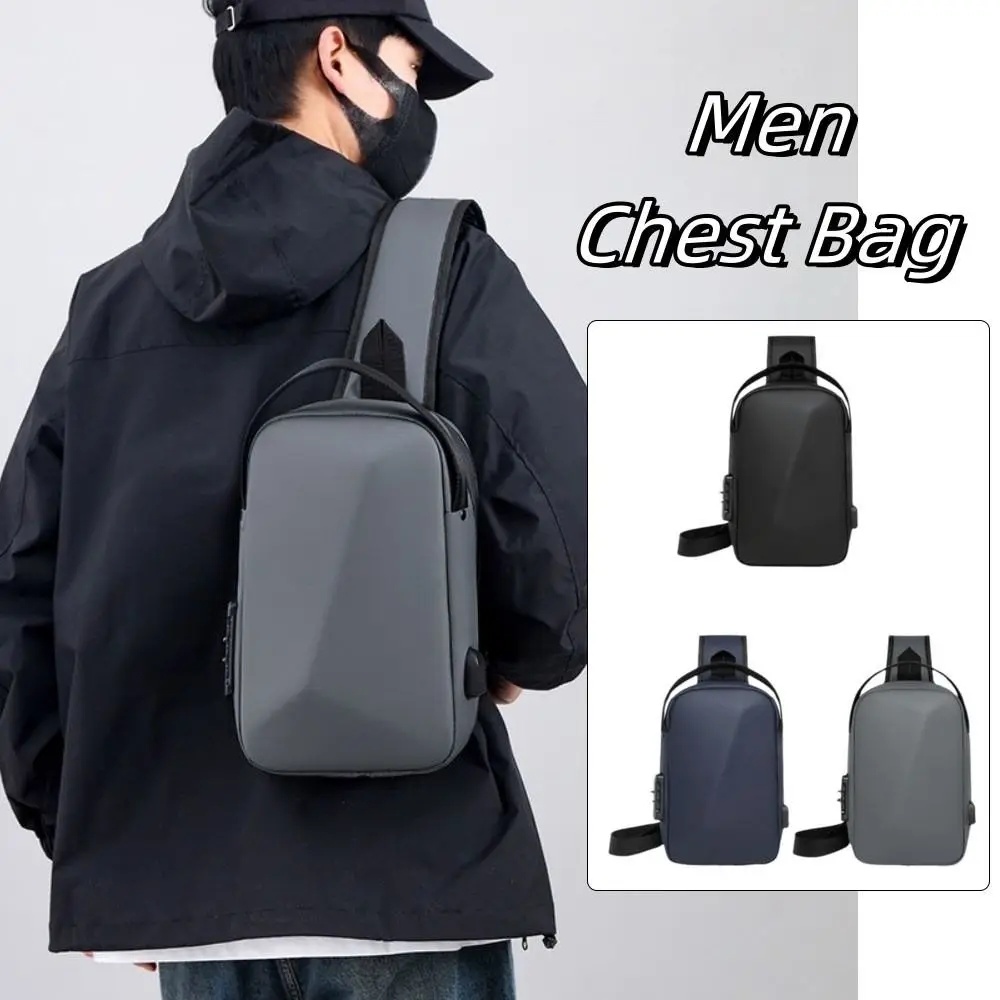 

Oxford Cloth Men's Chest Bag Anti-theft USB Charging Port Password Sling Bag Multi-storey Adjustable Strap