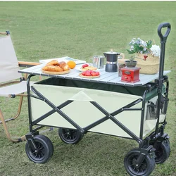 Beach Wagon Outdoor Camping Folding Cart Adjustable Trolley Pull-Cart for Picnic Portable Shopping Cart Luggage