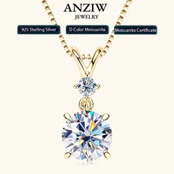 Anziw 1CT 2CT 3CT Moissanite Pendant Necklace for Women 925 Silver Adjustable Chain Sparking Two Stones Necklaces Gift Valentine