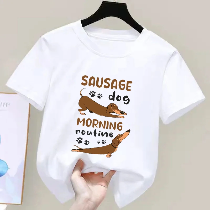 Dachshund Teckel Funny Cute Dog Animal T-Shirt Kid Girls Short Sleeve Summer Fashion Tshirt Casual Fashion Tee Shirt O-Neck Tops