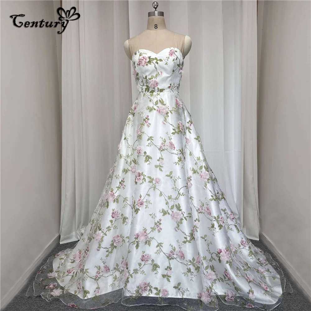 

Свадебное платье Robe de Mariee с цветочным принтом для невесты, милое, со шнуровкой и карманами, 3d цветы, платье невесты в деревенском стиле для свадьбы в саду