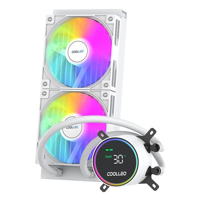 

COOLLEO 240mm ARGB AIO Liquid Cooler Temperature Display Copper Heatsink CPU Water Cooler PC Radiator