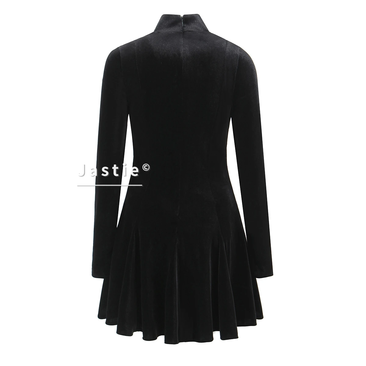 Mini abito a maniche lunghe in velluto nero con buco della serratura, colletto alla coreana, abiti da sera svasati pieghettati, abiti eleganti da donna sexy