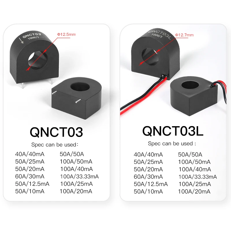 Picture 3: Micro Current Transformer QNCT03L 2000:1 100A 50mA 100A 25mA 3000:1 100A 33.33mA 100A 40mA Toroidal Current Transformer CT