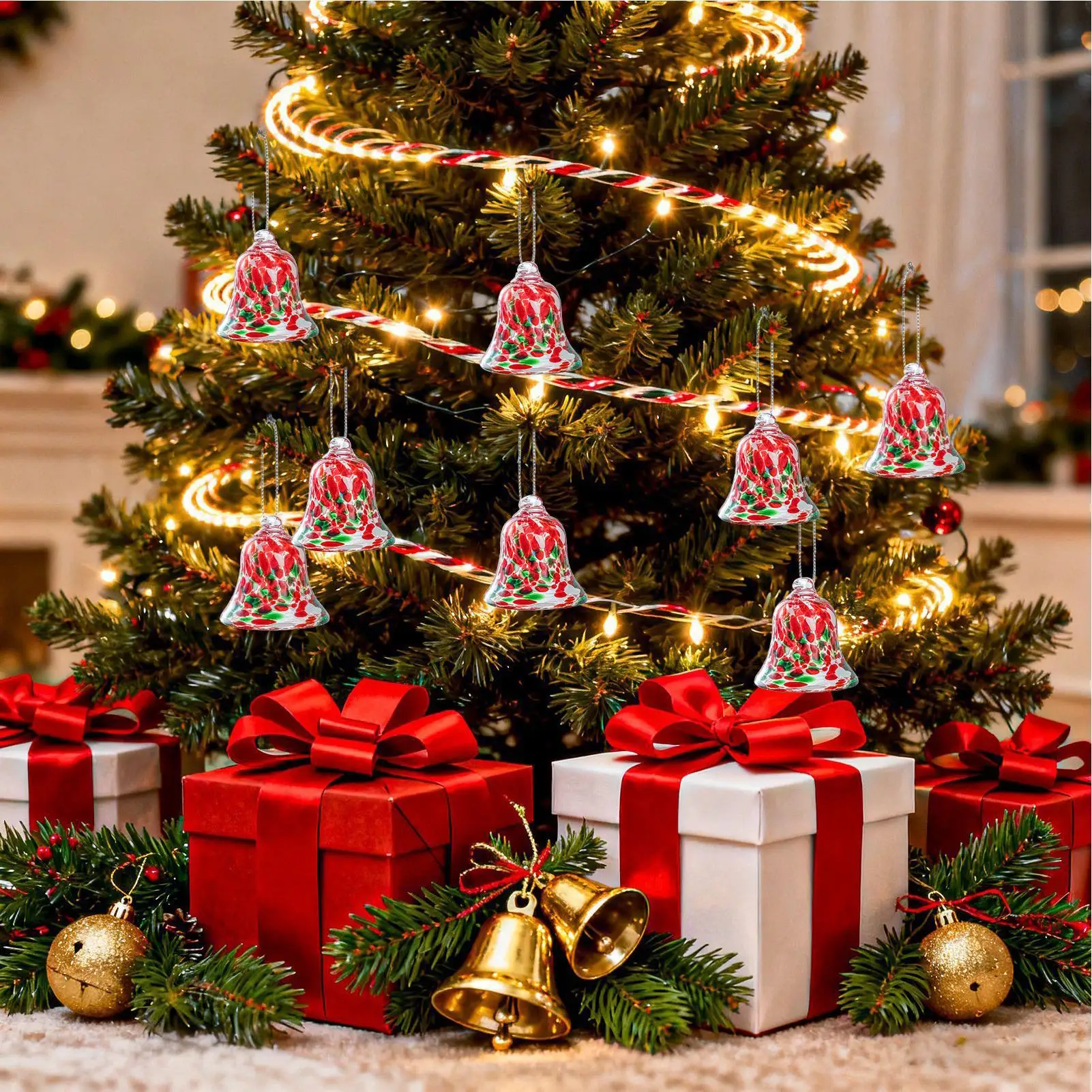 

Рождественские колокольчики для украшения Эстетические праздничные поделки Красочные колокольчики Праздничные рождественские украшения для внутренней стены, двери, окна