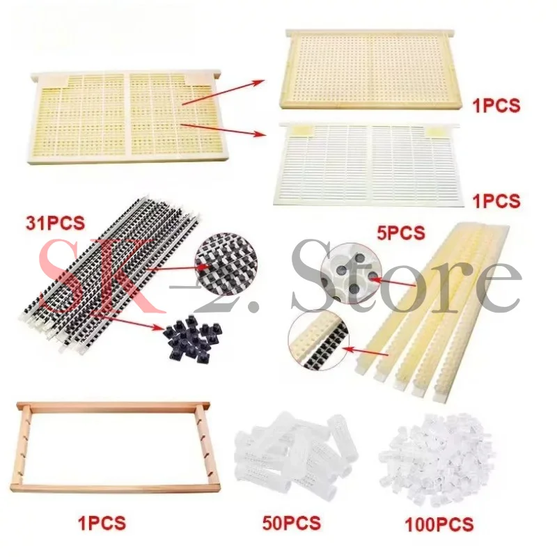 No-Moving Larvae Royal Jelly Frame, Italian Bee Queen Rearing Kit, Queen Excluder, Cell Bar Base, Pierced Royal Jelly Frame