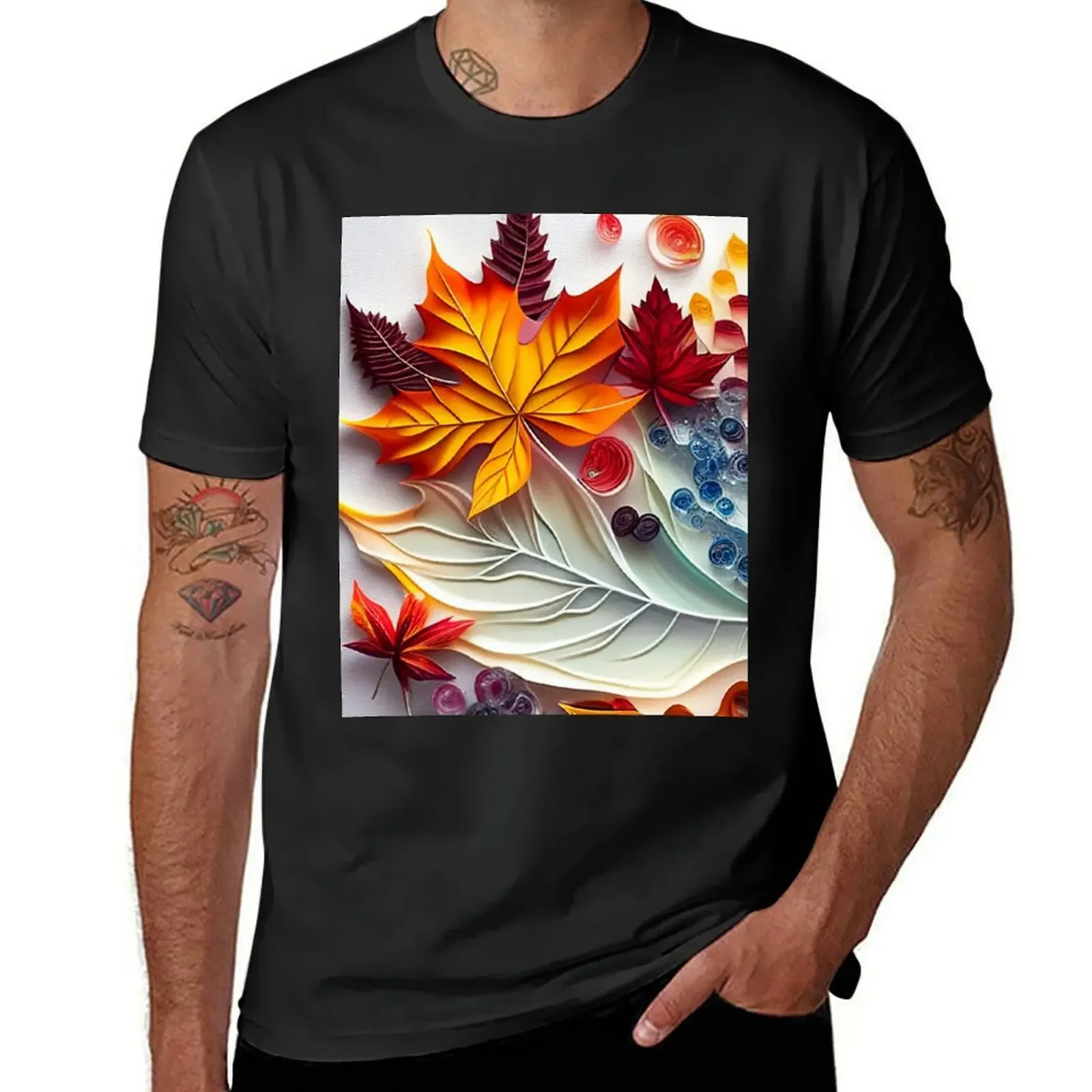 Autumn Leaves on Ice - paper quilling. T-Shirt customs plain mens vintage t shirts