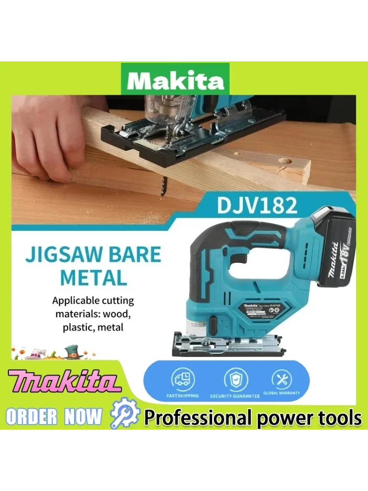 Makita DJV182Z 340 W bürstenlose Stichsäge, elektrische Stichsäge mit Sägeblatt, kabelloser Schaftgriff, Stichsäge, tragbares Zimmermanns-Elektrowerkzeug