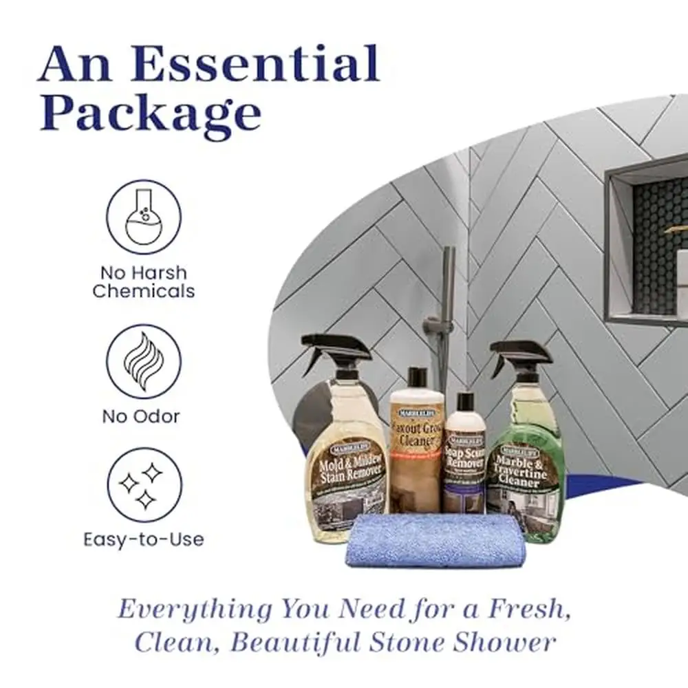 Stone Shower Clean & Maintain Eco-Friendly Kit Tile Shower Grout Professional Grade Biodegradable Formula Made in USA 100%