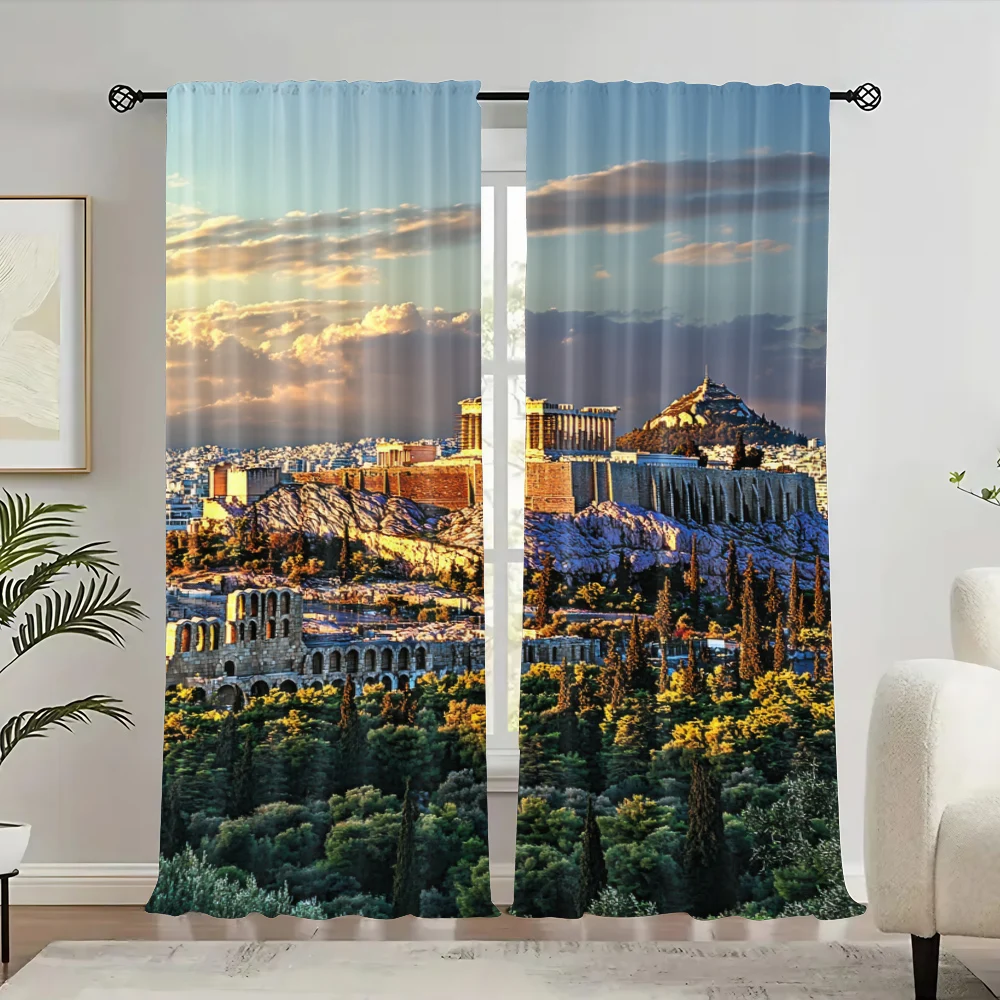 2Pc Acropolis Of Athens Sunset Curtains Ancient Greece Parthenon Temple Ruin Site Curtains Mythology Theme Party Curtains A