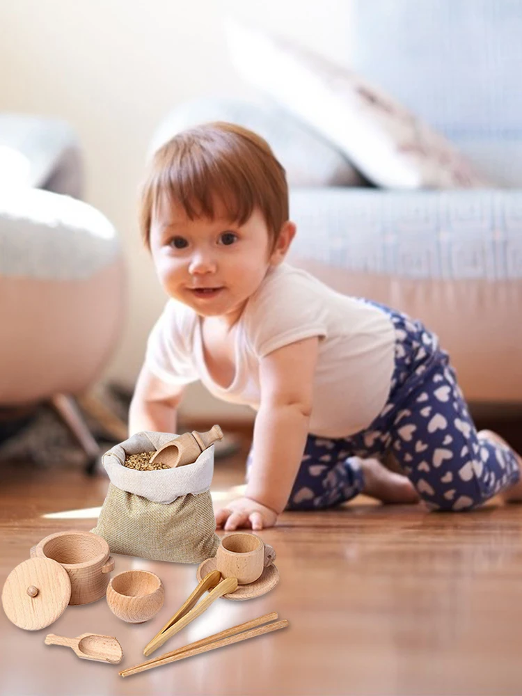 子供の感覚モンテッソーリ木製おもちゃ食器セット、スプーン箸、実践的な能力、脳トレーニング