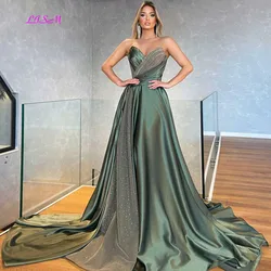 Sexy Evening Dresses 2022 Luxury Sweetheart A-Line Long Formal Party Dress Sleeveless Sweep Train Custom Satin Pageant Gowns