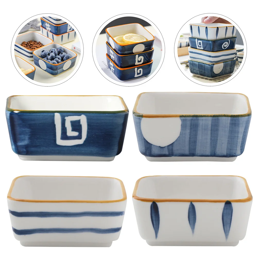 

4Pcs Japanese Hand-Painted Ceramic Snack Bowls Seasonal Plates Assorted Colors Eco-Friendly Suitable for Salt Pepper