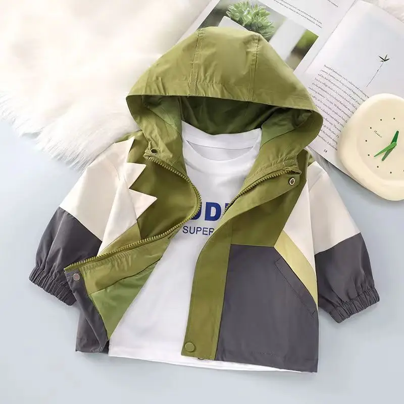 Children\'s Coat 2023 Spring New Boys Korean Edition Color Block Hooded Jacket Unisex Sports Color Block Top Spring And Autumn