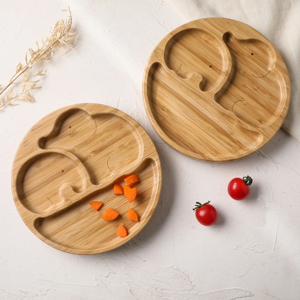 3PCS Baby Houten Voeden Servies Sets Kid Voeden Servies Siliconen Vork Lepel BPA Gratis Kids Servies Plaat Boog Divider voedsel