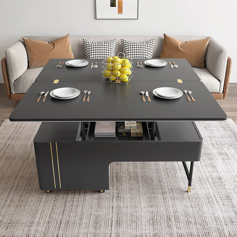 

Multifunctional household dining table coffee dining table dual-purpose table rock slab storage simple living room folding
