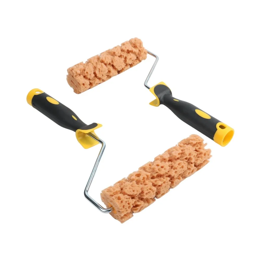 3 Piece Sponge Roller Paint Brush Set with 6 Inch Pattern Rollers and Handles for Artistic Wall Texture Application