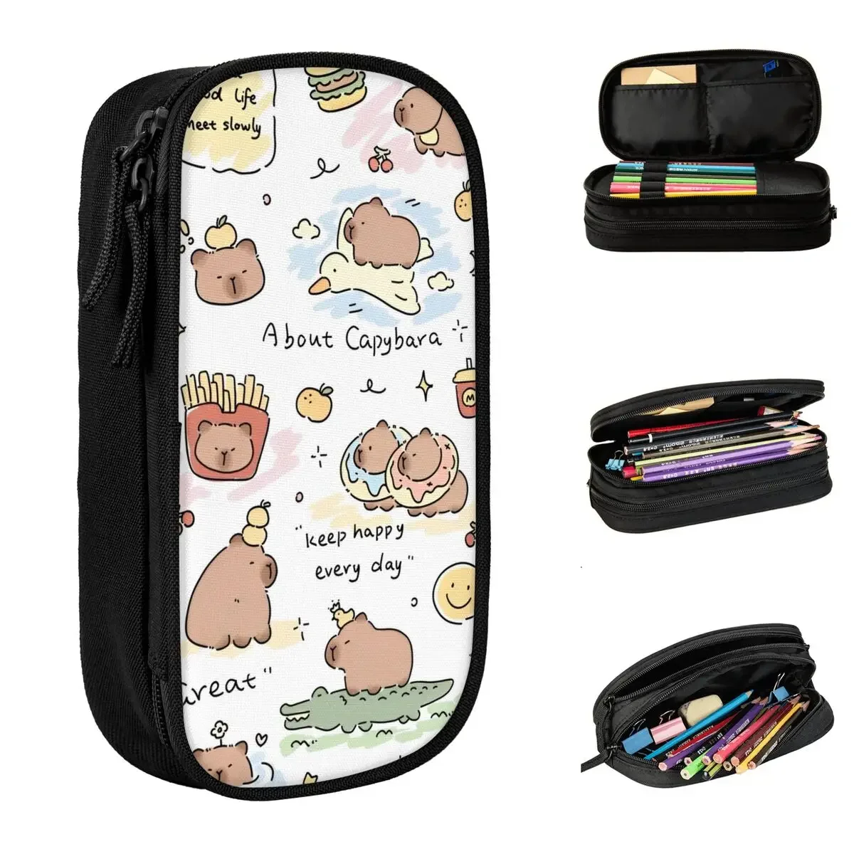 

Fun Kawaii Capybara Cartoon Cute Pencil Case Pencilcases Pen Box Student Large Storage Bags School Supplies Gifts Accessories