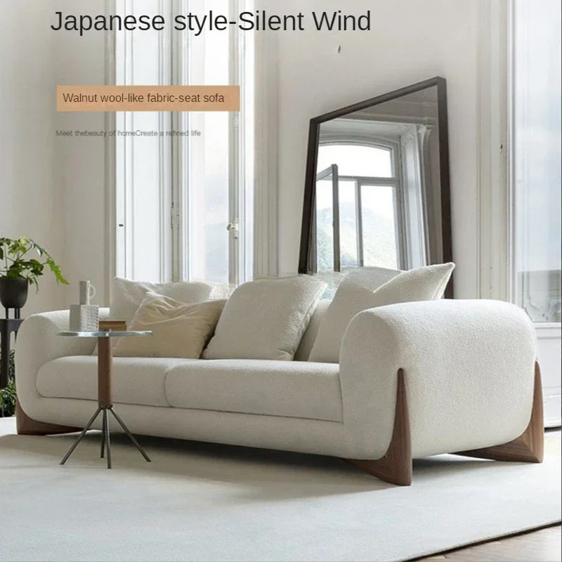 Silent wind fabric sofa living room three-person lamb velvet cream wind designer Nordic minimalist sofa combination