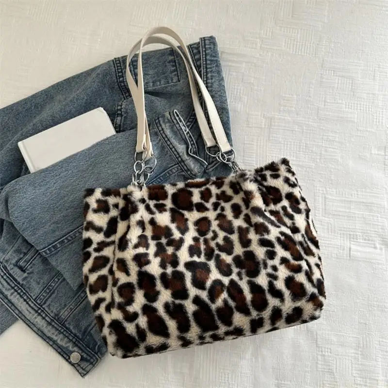 

X90D Мягкая плюшевая сумка через плечо с леопардовым принтом Сумка для подмышек для покупок и путешествий