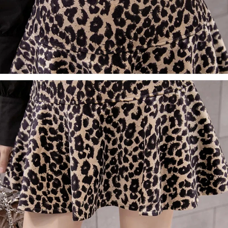 Women\'s Clothing Retro Flattering All-match Summer Leopard Printing Elastic High Waist Casual Ball Gown Trendy Mini Skirts
