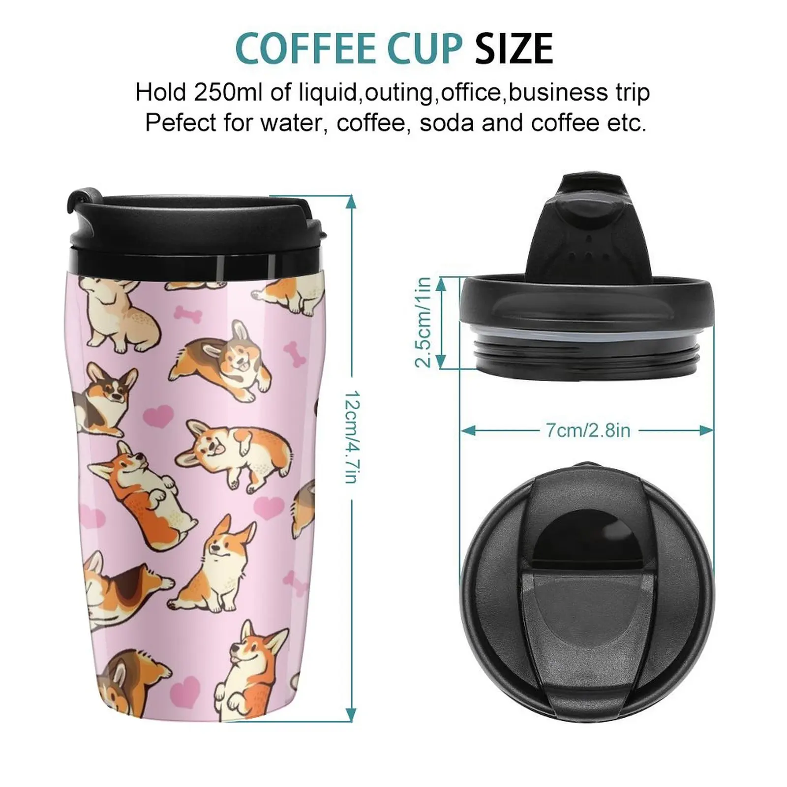 New Lovey corgis in pink Travel Coffee Mug Beautiful Tea Mugs Espresso Coffee Cups Thermos Coffee